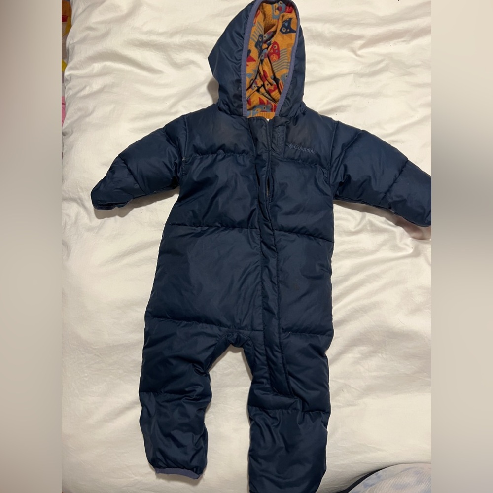 Columbia navy blue Snuggly Bunny Bunting snow suit 12-18m